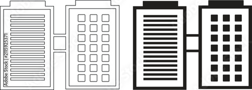Connected Modern Corporate Buildings and Skyscraper Architecture Vector Icon, Commercial Real Estate Line Art Symbol