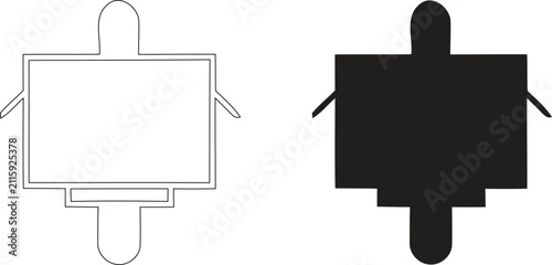 Computer Hardware Component and Microchip Module Vector Icon, Electronic Circuit Board Line Art Symbol