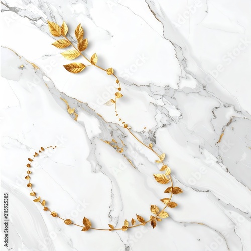 Elegant gold leaf vine swirls across a white marble surface