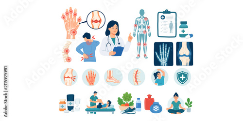 rheumatology flat vector illustration set