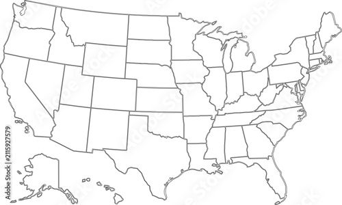USA map outline with state borders. Simple United States vector shape for infographic design.