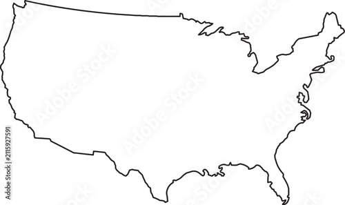 USA map outline. Simple black contour of United States borders on white background.