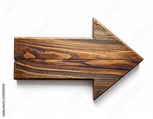 A rustic wooden arrow points to the right against a white background