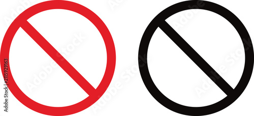 Red and black prohibition signs with a diagonal line isolated on a white background