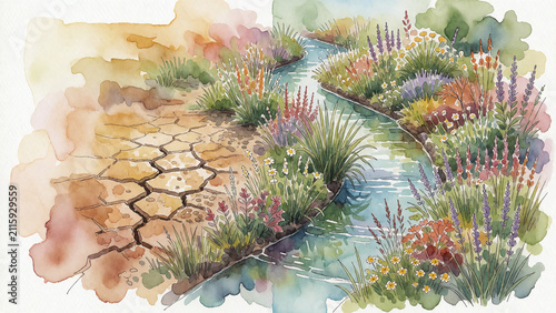 Bioswale Rainwater Harvesting Adaptation Illustration
