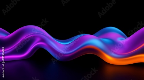 Vibrant Neon Waveforms: Abstract Colorful Ribbons Artwork on Black Background.
