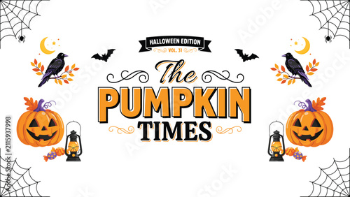 Cuadro en lienzo The pumpkin times halloween edition vol 31 with crows pumpkins bats and spiders