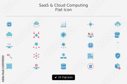 SaaS and Cloud Computing Flat Icon Set