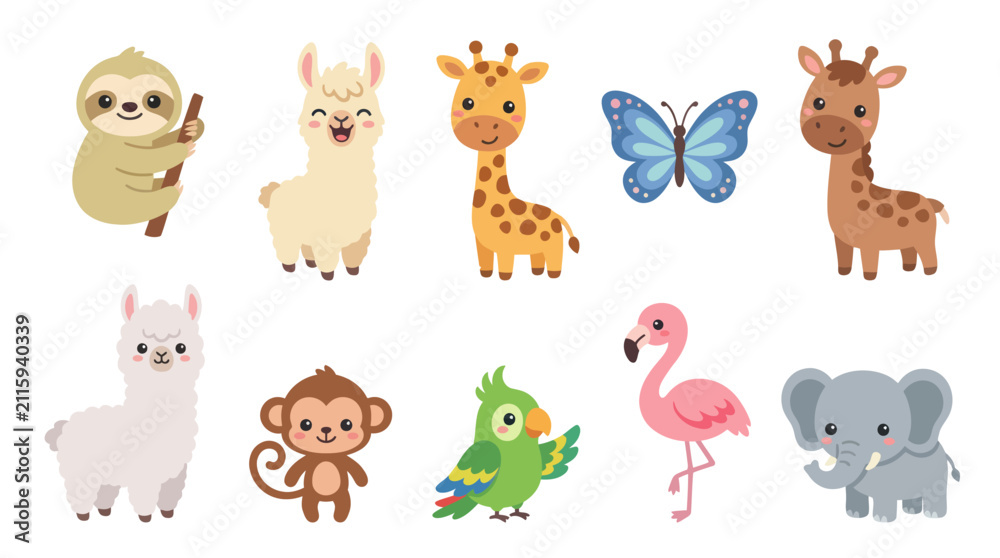 Fototapeta premium Cute cartoon animals collection