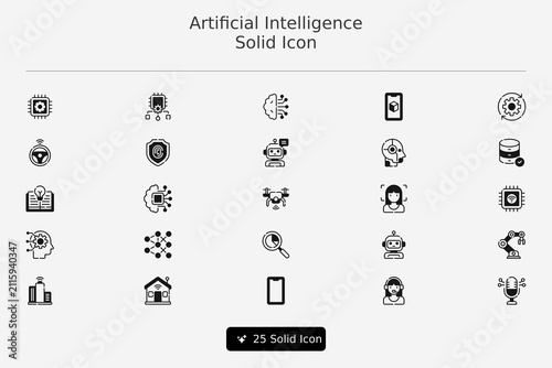 Set of Solid Icons Representing Artificial Intelligence Concepts