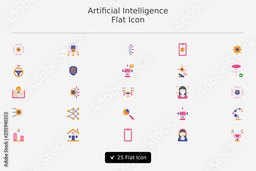 Collection of Flat Icons Representing Artificial Intelligence Concepts