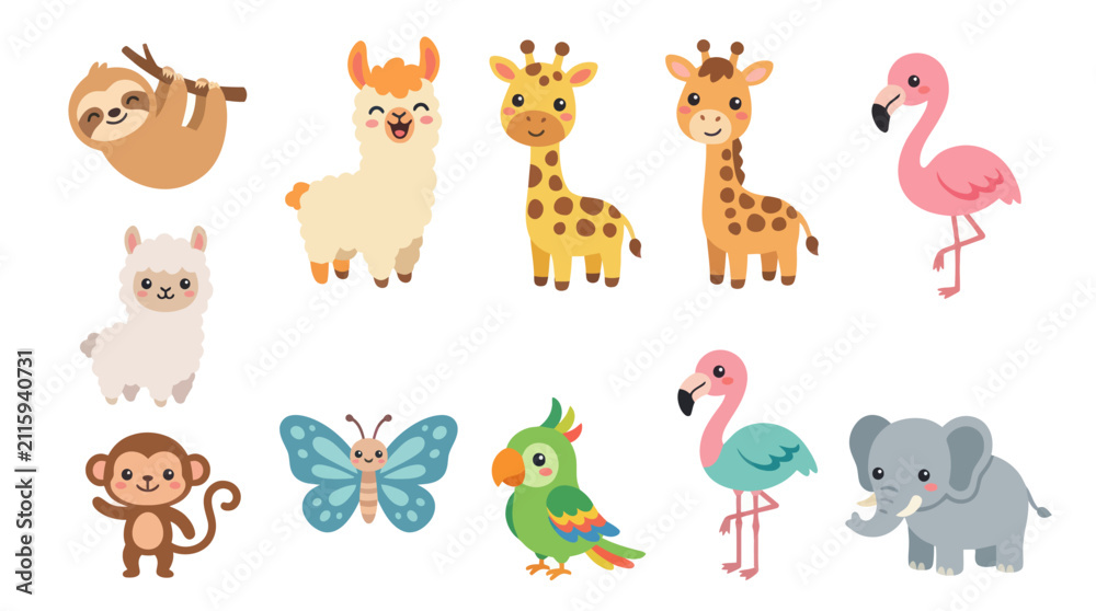 Fototapeta premium Cute cartoon animals in a collection