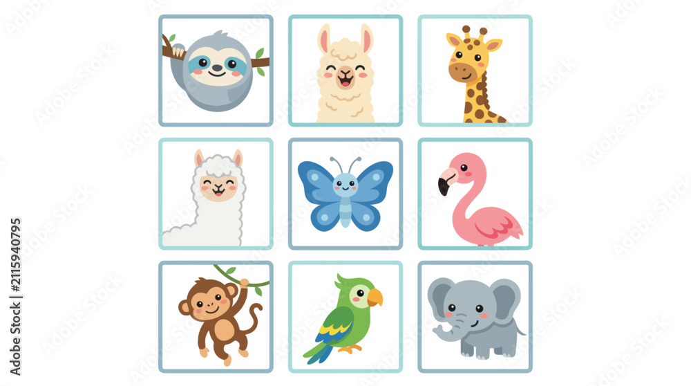 Fototapeta premium Cute cartoon animals in frames