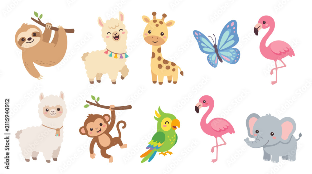 Fototapeta premium Cute cartoon animals set