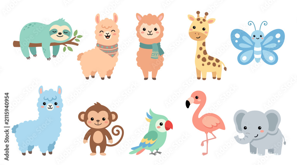 Fototapeta premium Cute cartoon animals set
