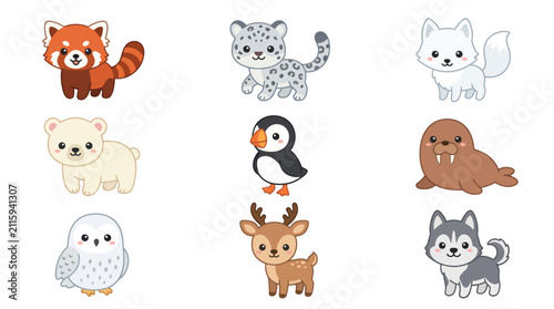 Cute cartoon arctic and forest animals collection