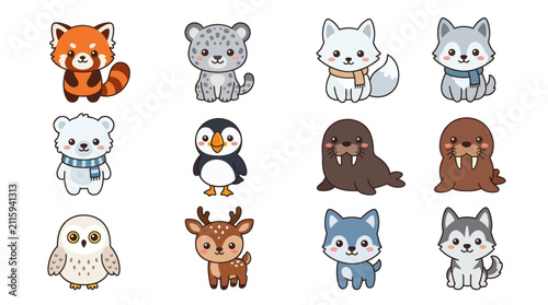 Cute cartoon arctic and forest animals collection