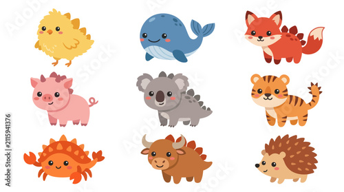 Photography Cute cartoon baby animals set