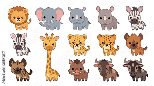 Canvas Print Cute cartoon safari animals collection
