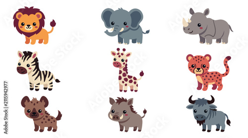 Canvas Print Cute cartoon safari animals collection