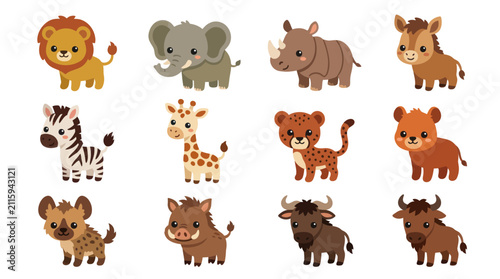 Cute cartoon safari animal collection