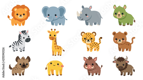 Cute cartoon safari animal collection