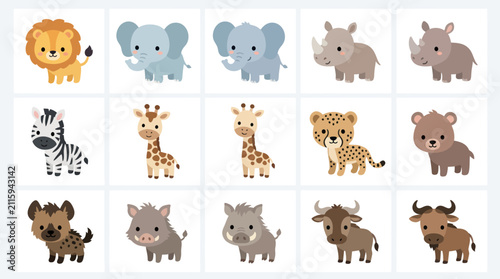 Cute cartoon safari animal collection