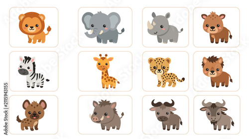 Canvas Print Cute cartoon safari animal collection