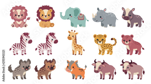 Canvas Print Cute cartoon safari animals collection