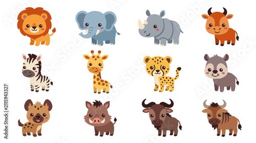 Canvas Print Cute cartoon safari animals collection