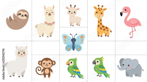 Canvas Print Cute cartoon wild animals and insects