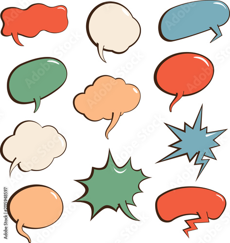 Colorful Speech Bubble Set Comic Style Chat Icons Collection