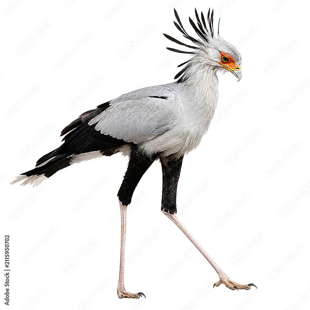 Obraz premium Secretary Bird with Spread Wing Isolated on Transparent Background – Elegant African Bird PNG for Wildlife and Nature Design