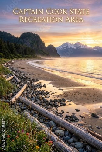 Captain Cook State Recreation Area A Picturesque Coastal Landscape with Majestic Mountains and a Serene Beach