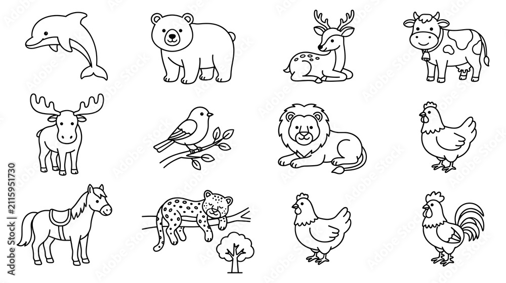 Obraz premium Cute hand drawn animals set for children education pages.