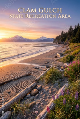 Clam Gulch State Recreation Area Alaska a Breathtaking View of Clam Gulch State Recreation Area Coastline with Mountains at Sunset