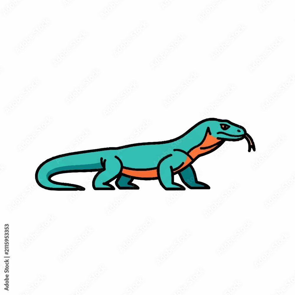 Obraz premium Stylized turquoise and orange komodo dragon illustration