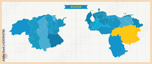 Bolívar Province Highlighted in Ecuador Map, Modern Ecuador and Bolívar Administrative Map, Colorful High Detailed Vector with Geographical Borders

