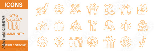 Modern Community web icons in line style. People, family, friendship, community, neighborhood, inclusion. Editable stroke. Vector illustration. charity web icons set. help, assistance, volunteer icons