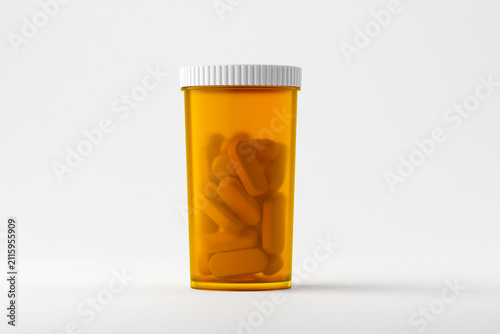 RX Prescription drugs pill plastic bottle isolated on a Beige background 3d rendering