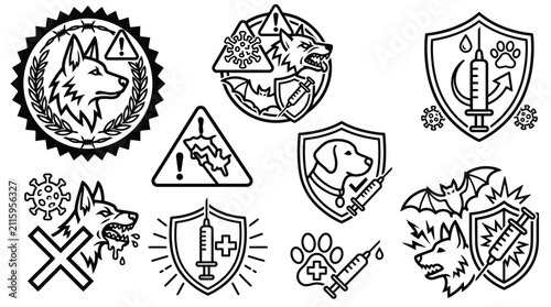 Obraz na płótnie Set of Icons Representing Animal Health and Disease Prevention Measures