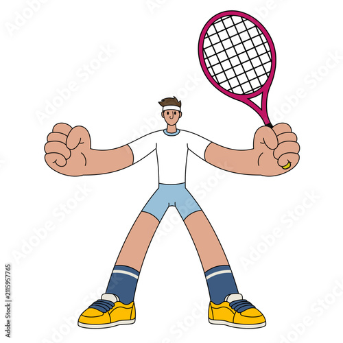 Happy Tennis Player Winning The Game in Simple Style Illustration