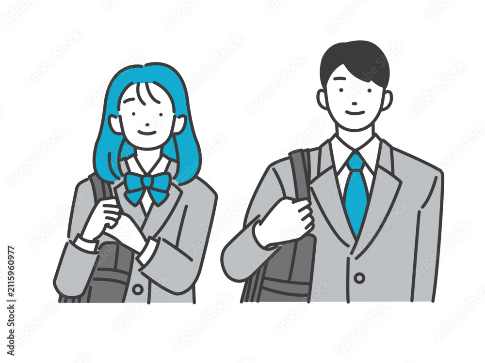 Fototapeta premium ブレザーの制服を着る男女の学生のベクターイラスト素材/制服/高校生/中学生