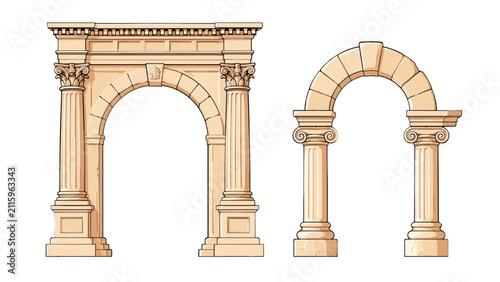 Bild auf Leinwand Classical stone archways with decorative columns vector set