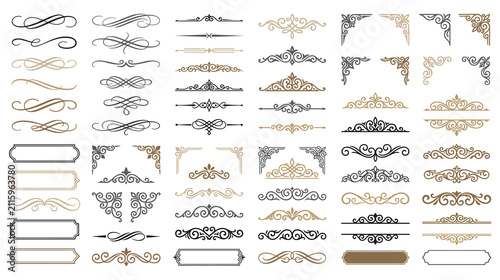 Obraz na plátně Set of elegant vintage calligraphic borders and elements.