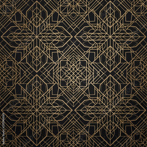 Seamless Geometric Gold Pattern on Dark Background