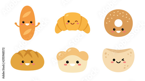 Cute baked goods characters set