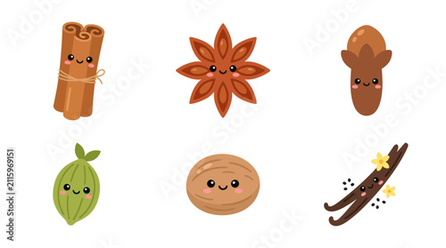 Cute cartoon spices collection