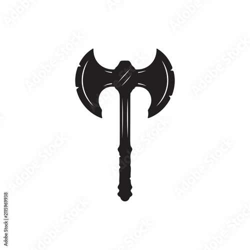 Two blade battle axe viking silhouette vector illustration design on white background.etsy