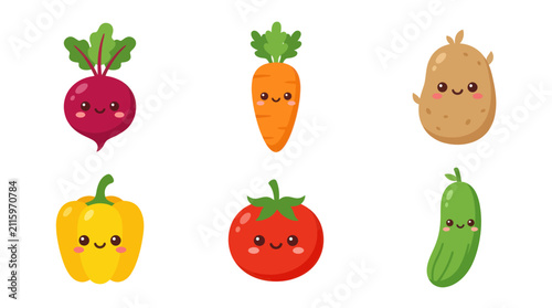 Cute cartoon vegetables with faces